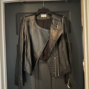 Theory Black Leather Moto Jacket